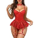 Women's Lingerie Set Sexy Underwire Lace Up Corset Rave Outfits Babydoll