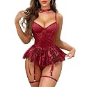 Women's Lingerie Set Sexy Underwire Lace Up Corset Rave Outfits Babydoll
