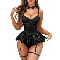 Women's Lingerie Set Sexy Underwire Lace Up Corset Rave Outfits Babydoll