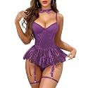 Women's Lingerie Set Sexy Underwire Lace Up Corset Rave Outfits Babydoll