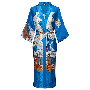 women39s long kimono robe floral printed satin robes lightweight silky bathrobe nightgown with pockets blue large
