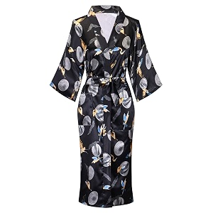 women39s long kimono robe floral printed satin robes lightweight silky bathrobe nightgown with pockets blacknew small
