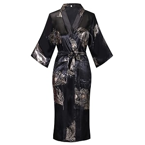 women39s long kimono robe floral printed satin robes lightweight silky bathrobe nightgown with pockets