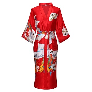 women39s long kimono robe floral printed satin robes lightweight silky bathrobe nightgown with pockets red x-large
