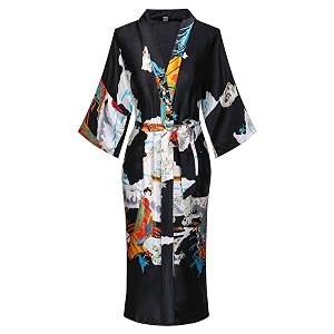 women39s long kimono robe floral printed satin robes lightweight silky bathrobe nightgown with pockets black x-large