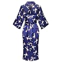 Women's Long Kimono Robe Floral Printed Satin Robes Lightweight Silky Bathrobe Nightgown with Pockets