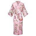 Women's Long Kimono Robe Floral Printed Satin Robes Lightweight Silky Bathrobe Nightgown with Pockets