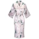 Women's Long Kimono Robe Floral Printed Satin Robes Lightweight Silky Bathrobe Nightgown with Pockets