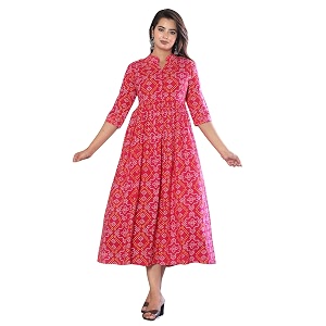 Womens Long Sleeve Floral Print Kurti Dress