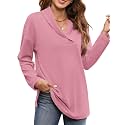 Women's Long Sleeve Tops Fall Shawl Neck Tunic Tops for Leggings Casual Blouse Sweatshirt