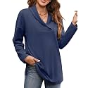 Women's Long Sleeve Tops Fall Shawl Neck Tunic Tops for Leggings Casual Blouse Sweatshirt