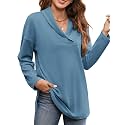 Women's Long Sleeve Tops Fall Shawl Neck Tunic Tops for Leggings Casual Blouse Sweatshirt