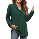 Women's Long Sleeve Tops Fall Shawl Neck Tunic Tops for Leggings Casual Blouse Sweatshirt
