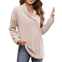 Women's Long Sleeve Tops Fall Shawl Neck Tunic Tops for Leggings Casual Blouse Sweatshirt