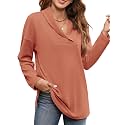 Women's Long Sleeve Tops Fall Shawl Neck Tunic Tops for Leggings Casual Blouse Sweatshirt