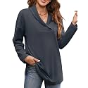 Women's Long Sleeve Tops Fall Shawl Neck Tunic Tops for Leggings Casual Blouse Sweatshirt