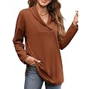 Women's Long Sleeve Tops Fall Shawl Neck Tunic Tops for Leggings Casual Blouse Sweatshirt