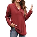 Women's Long Sleeve Tops Fall Shawl Neck Tunic Tops for Leggings Casual Blouse Sweatshirt