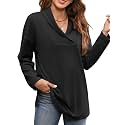 Women's Long Sleeve Tops Fall Shawl Neck Tunic Tops for Leggings Casual Blouse Sweatshirt
