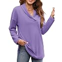 Women's Long Sleeve Tops Fall Shawl Neck Tunic Tops for Leggings Casual Blouse Sweatshirt
