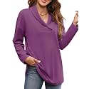 Women's Long Sleeve Tops Fall Shawl Neck Tunic Tops for Leggings Casual Blouse Sweatshirt