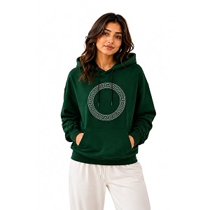 Womens Luxury Rhinestone Geometric Circle Pullover Hoodies
