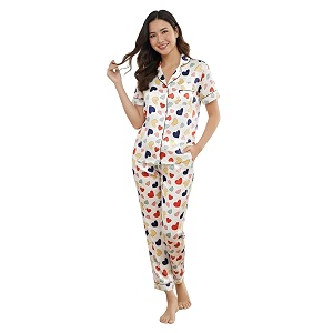 Womens Lycra Heart Printed Night Suit Set