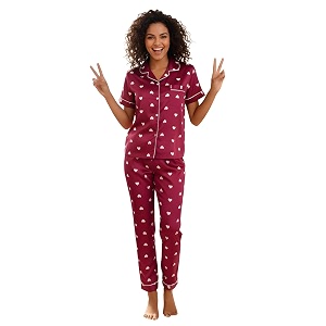 Womens Lycra Heart Printed Night Suit Set