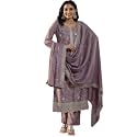 Women39s Mauve Embroidered Round Neck Sequinned Straight