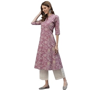 Womens Mauve Floral Printed Straight Kurta with
