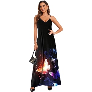 Womens Maxi Sunflower Dresses Sleeveless Long Tie