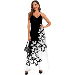 Womens Maxi Sunflower Dresses Sleeveless Long Tie