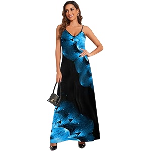 Womens Maxi Sunflower Dresses Sleeveless Long Tie