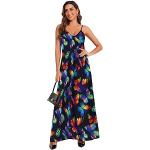 Womens Maxi Sunflower Dresses Sleeveless Long Tie
