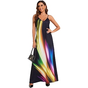 Womens Maxi Sunflower Dresses Sleeveless Long Tie