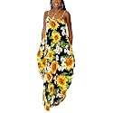 Women39s Maxi Sunflower Dresses Sleeveless Long Tie