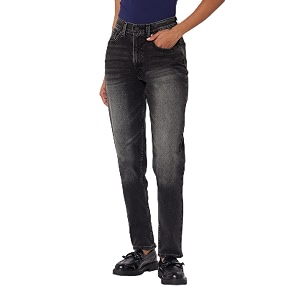 Womens Mid Rise Relaxed Tapered Fit Black