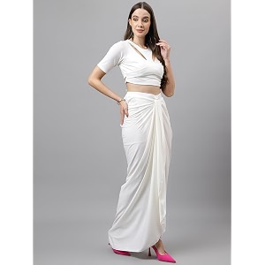 Womens Modern Traditional Pre-Stitched Satin Saree with