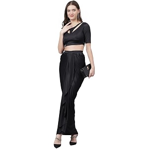 Womens Modern Traditional Pre-Stitched Satin Saree with