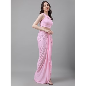 Womens Modern Traditional Pre-Stitched Satin Saree with