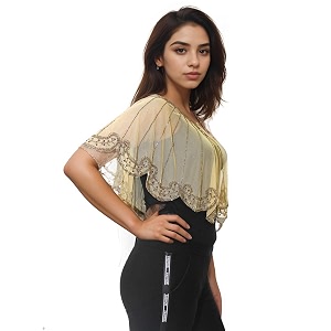 women39s net hand bead embroidery ponchoshrugcape for womengirls for officecasual wearpartygiftbirthdayweddingoutingfree size multi-color