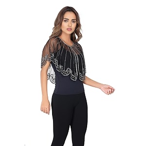women39s net hand bead embroidery ponchoshrugcape for womengirls for officecasual wearpartygiftbirthdayweddingoutingfree size multi-color