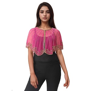 women39s net hand bead embroidery ponchoshrugcape for womengirls for officecasual wearpartygiftbirthdayweddingoutingfree size multi-color