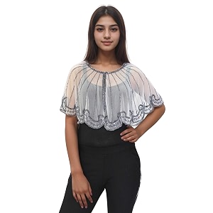 women39s net hand bead embroidery ponchoshrugcape for womengirls for officecasual wearpartygiftbirthdayweddingoutingfree size multi-color