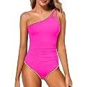 Women's One Shoulder One Piece Tummy Control Swimsuit Full Coverage