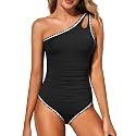 Women's One Shoulder One Piece Tummy Control Swimsuit Full Coverage