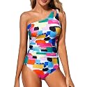 Women's One Shoulder One Piece Tummy Control Swimsuit Full Coverage