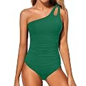 Women's One Shoulder One Piece Tummy Control Swimsuit Full Coverage