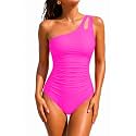 Women's One Shoulder One Piece Tummy Control Swimsuit Full Coverage