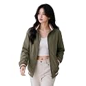 Women's Oversized Bomber Jacket | Casual Full Sleeve Zip-Up Jacket | Lightweight Stand Collar Regular Fit Outerwear with Pockets